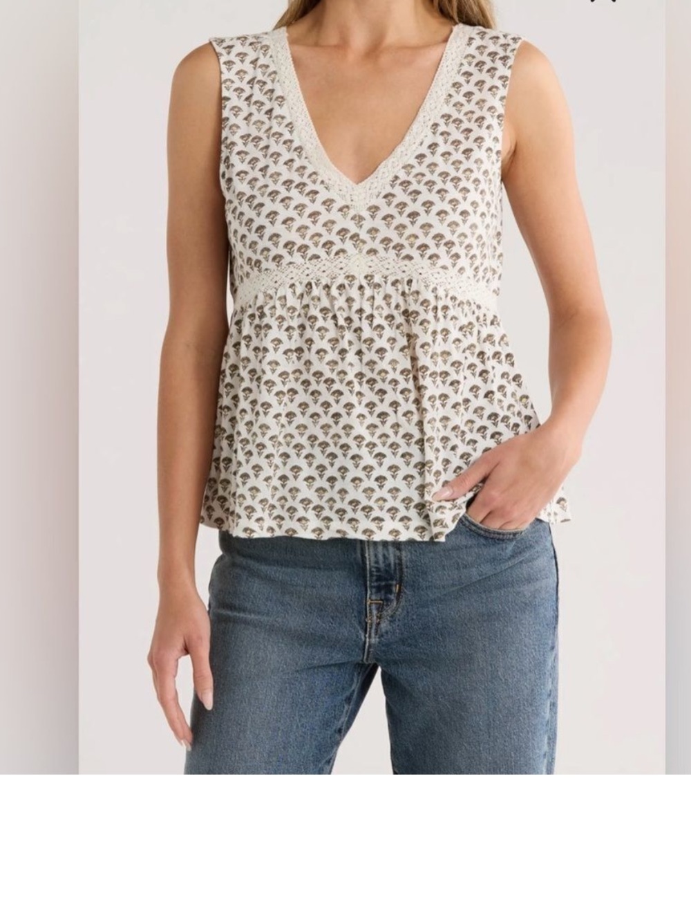 NWT Lucky Brand Pattern V Neck Tank Top